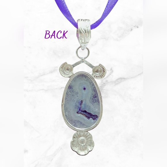 925 Sterling Silver Uruguay Amethyst Agate Geode Pendant Necklace - Picture 4 of 7